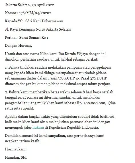 Contoh Surat Somasi Berbagai Keperluan Terlengkap