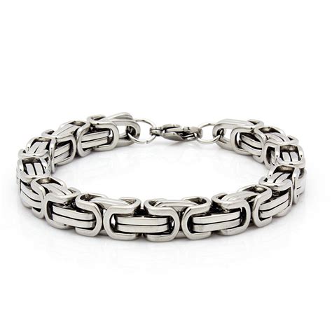 Mens Stainless Steel Silver Box Byzantine Chain Link Bracelet Spicyice