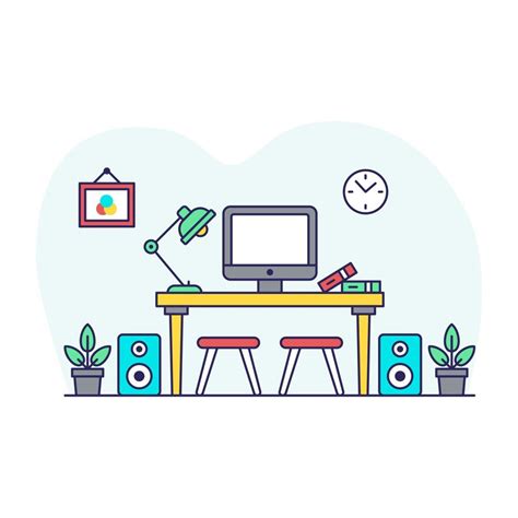 Unique Design Illustration Of Office Desk Flat Vector Vector