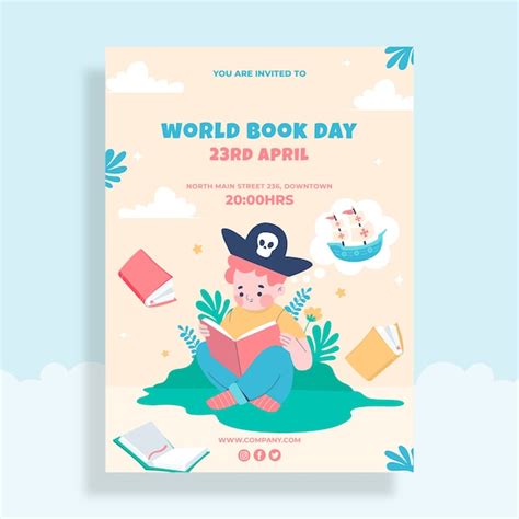 Free Vector Flat World Book Day Vertical Poster Template