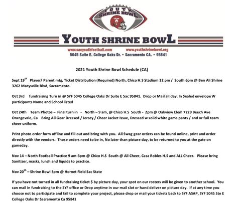 Shrine Bowl Information