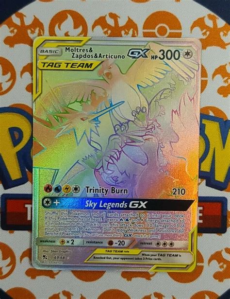 Moltres Zapdos Articuno GX 69 68 Rainbow Rare Pokemon Card Hidden