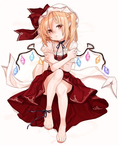 Safebooru 1girl Anklet Bare Legs Barefoot Black Ribbon Blonde Hair Feet Flandre Scarlet Full