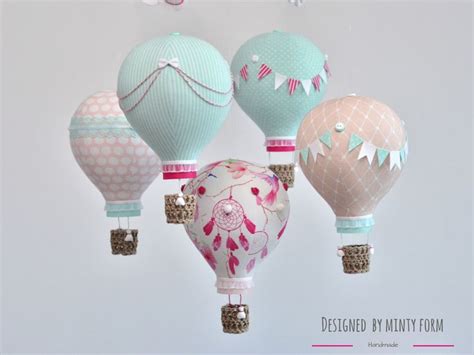 Hot Air Balloon Mobile Nursery World Map Travel Theme Nursery Custom Mobile Cloud Baby Mobile