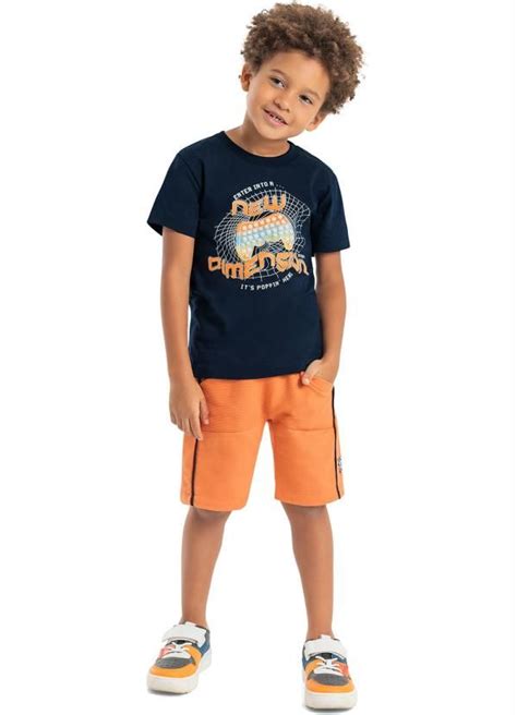 Quimby Conjunto Camiseta E Bermuda Infantil Azul Bermuda Bermuda