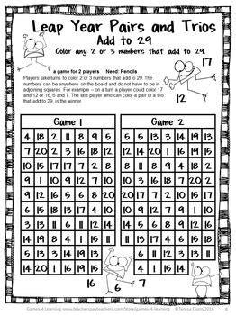 Free Leap Year Activities - No Prep Math Games | Printable math games, Math games, Math freebie