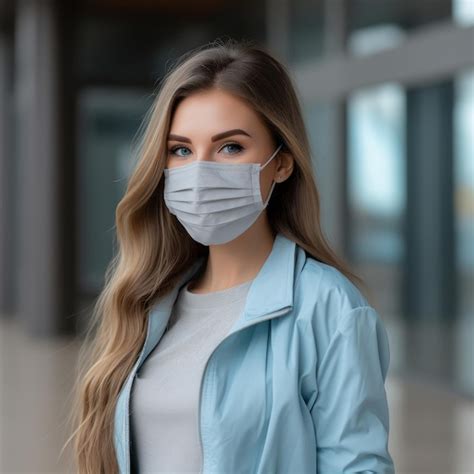 Premium Ai Image A Woman Wearing A Surgical Mask In Front Of An