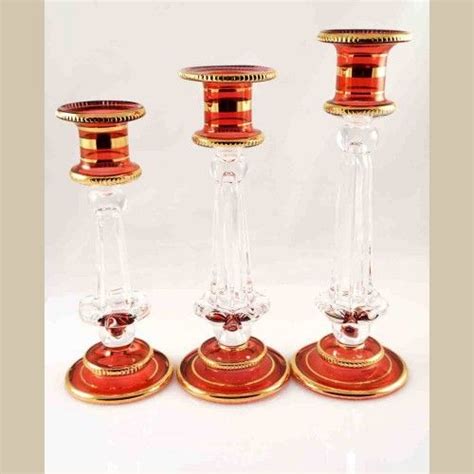 Red Handmade Glass Candle Holder Set Of 3 Glass Candle Holders Candle Holders Handmade Glass