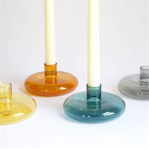 Colorful Glass Candlestick Holders Taper Glass Holder Retro Etsy