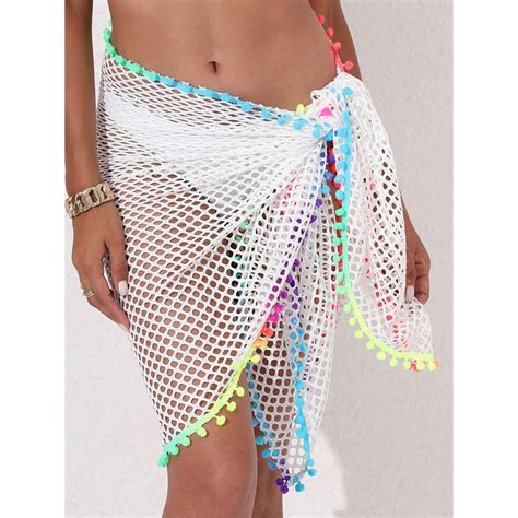 Women Fishnet Short Sarongs Beach Wrap Cover Ups For Bathing Suit Swimsuit Skirt Beach Bikini