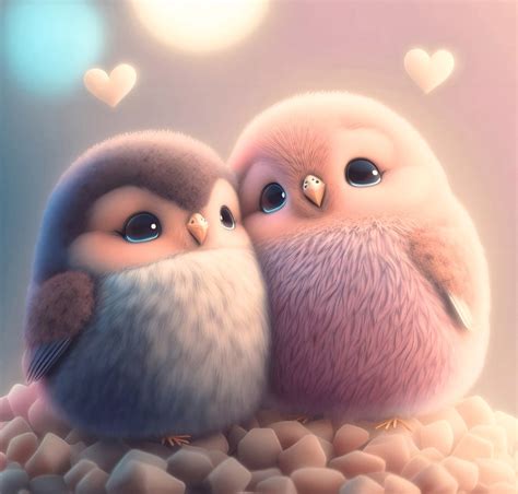 Charming Bird Embrace Cute Cartoon Birds Hugging Nursery Decor