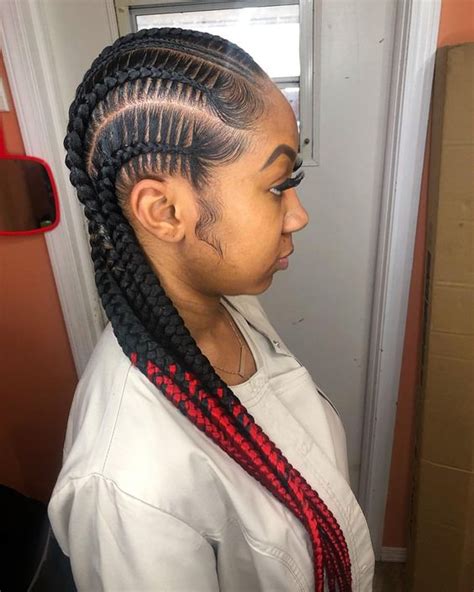 Red Ombre Stitch Braids Black Hair Tribe