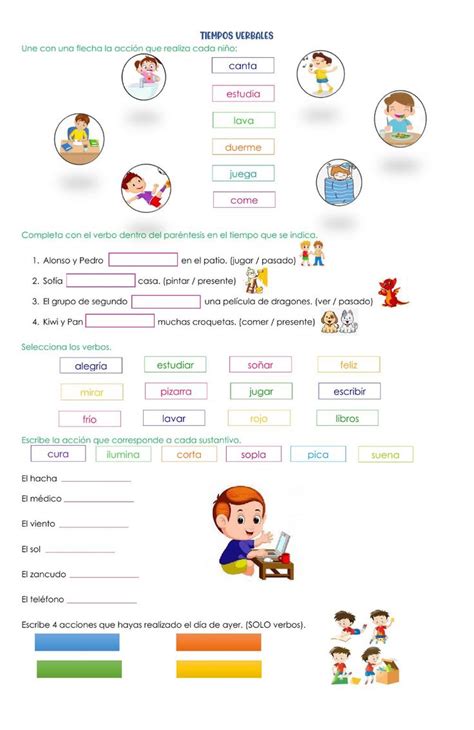 Tiempos verbales exercise for Segundo de primaria Verbos para niños