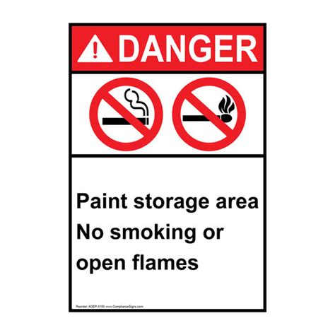 Vertical Paint Storage Area No Smoking Sign - ANSI Danger - No Smoking