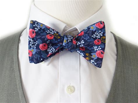 Blue Navy Floral Bow Tie Blue Floral Necktie Self Tie Bow Etsy