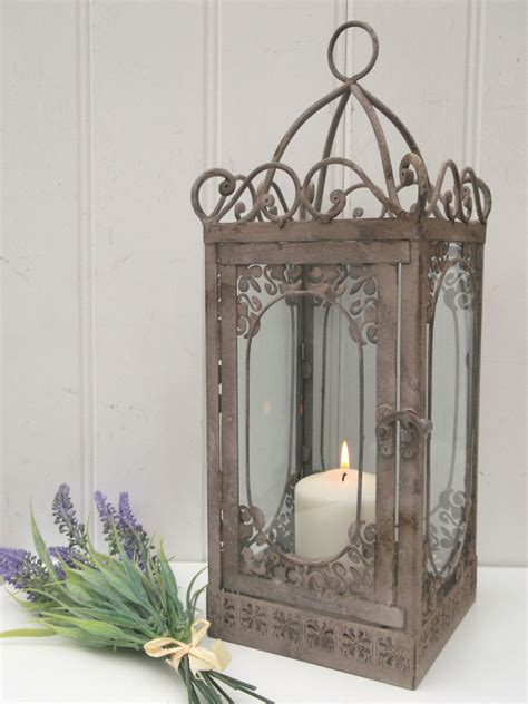 Vintage Style French Grey Large Lantern Candle Holder Rustic Shabby Chic Garden Amazing Grace