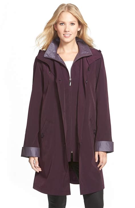 Gallery Two Tone Long Silk Look Raincoat Regular And Petite Nordstrom