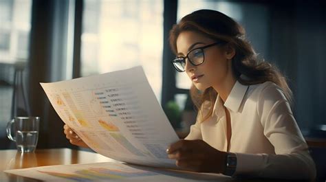 Mujer De Negocios Revisando Los Informes Financieros Foto Premium