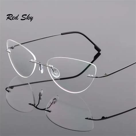 Women Rimless Cat Eye Reading Glasses Titanium Alloy Anti Blue Ray