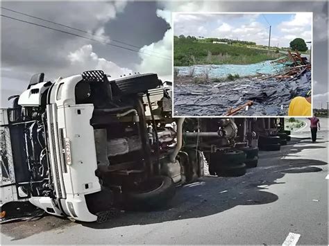 Carreta Tomba E Espalha Carga De Vidro Na AL 101 Sul No Trevo Da Praia