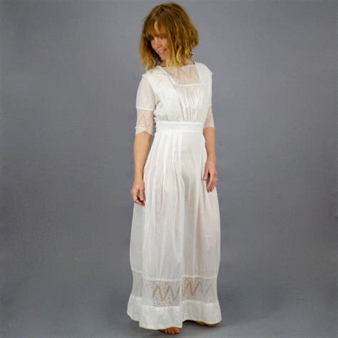 Edwardian S White Cotton Lace Lingerie Dress Xxs