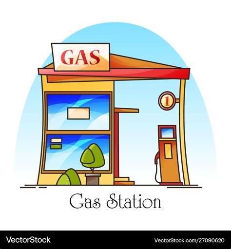 Gas Station With Fuel Pumppetrol Cartoon Building Vector Image