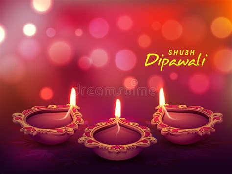 Floral Illuminated Lit Lamp For Happy Diwali Celebration Stock