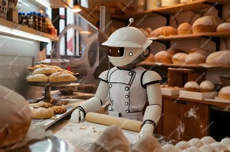 Premium Photo Robot Baker In A Futuristic Bakery