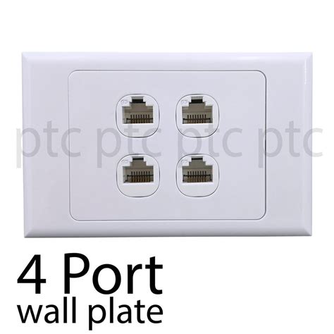 4 Port Network Data Wall Plate Socket Cat6 Cat5 Ethernet WallPlate Kit ...