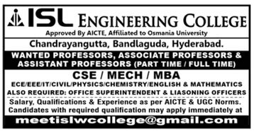 ISL Engineering College JObs | FacultyPlus