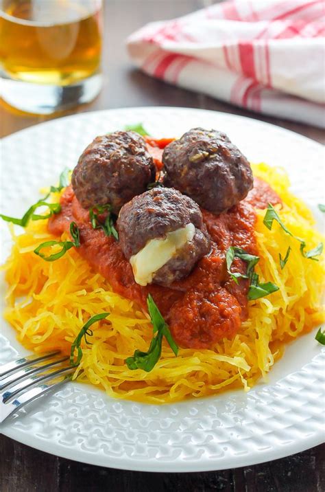 Mozzarella Stuffed Meatballs And Spaghetti Squash Marinara Baker By