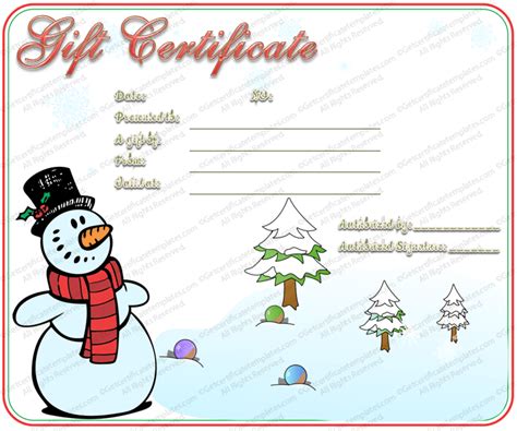 Snowman Christmas Gift Certificate Template