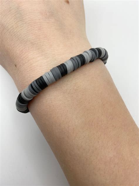 Black And Grey Ombré Clay Bead Bracelet Etsy Canada In 2024 Clay Beads Beaded Bracelets