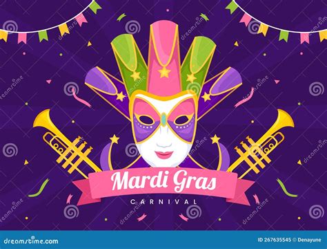 Mardi Gras Carnival Party Illustration With Mask Feathers And Item