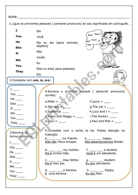 Personal Pronouns And Verb To Be Esl Worksheet By Bellacris