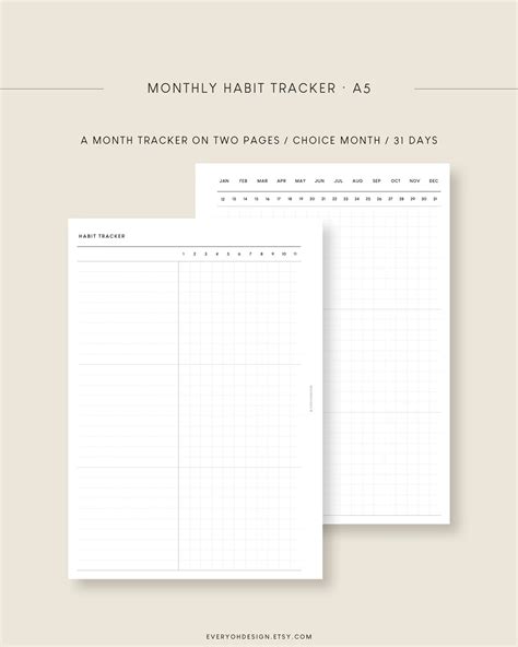 Minimalist Habit Tracker Printable Inserts Monthly Goals Tracking