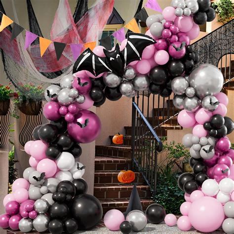 179Pcs Halloween Balloon Garland Arch Kit Black Pink Silver Balloons