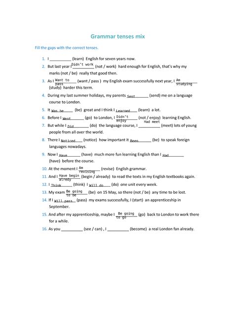 Grammar Tenses Mix Grammar Tenses Mix Fill The Gaps With The