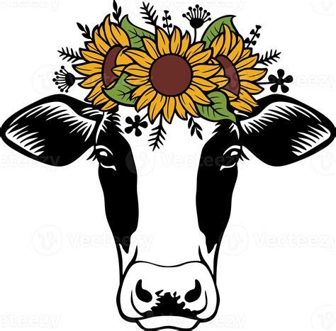 Cow Head With Sunflowers PNG Illustration 24391715 PNG