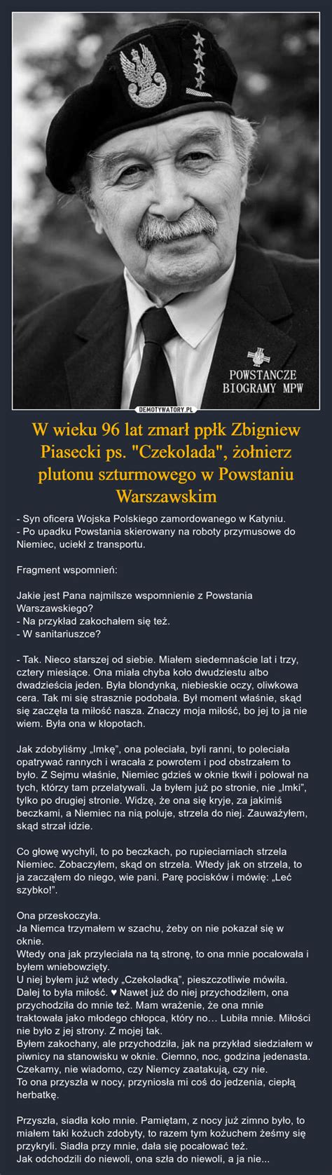 W wieku 96 lat zmarł ppłk Zbigniew Piasecki ps Czekolada żołnierz