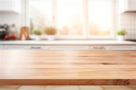 Premium Ai Image Wooden Table And Window In The Kitchen
