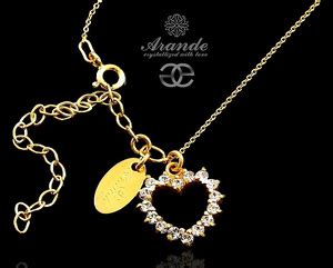 Naszyjnik Kryszta Y Serce Z Ote Srebro Crystal Heart Gold Arande