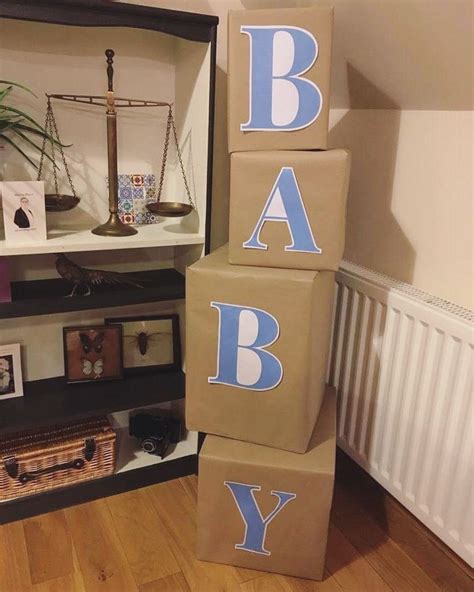 Baby Shower DIY Stacking Blocks Idea Wrap Boxes In Brown Paper And