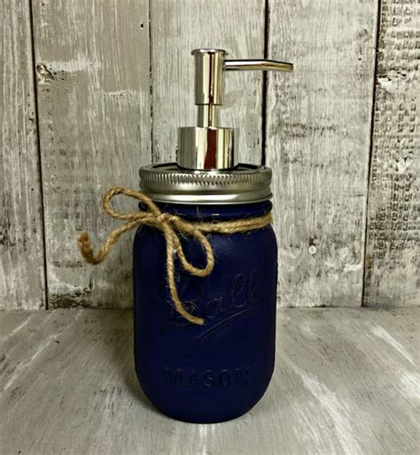 Navy Blue Mason Jar Soap Or Lotion Dispenser By Bowtiqueburlap