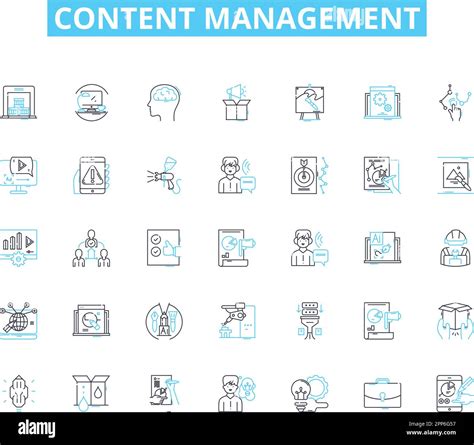 Content Management Linear Icons Set Organization Collaboration