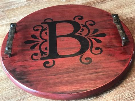 Custom Monogram 18 Round Barrel Lid Wood Lazy Susanrustic Serving