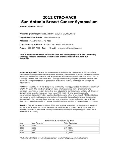 Fillable Online A Review Of The Ctrc Aacr San Antonio Breast Cancer