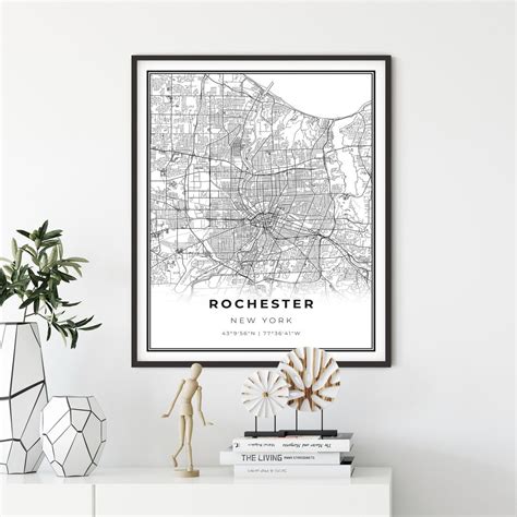 Rochester Map Print New York Ny Usa Map Art Poster Monroe County City Street Road Map Wall