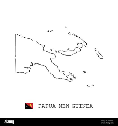 Papua New Guinea Map Line Linear Thin Vector Simple Outline And Flag