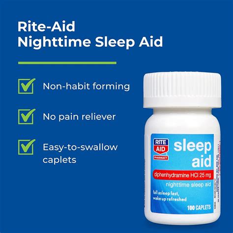 Rite Aid Nighttime Sleep Aid 25mg Diphenhydramine HCI 100 Mini Caplets ...